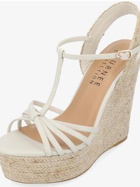 Journee Collection White T-Strap Espadrille Wedge Sandals